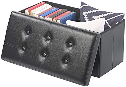 infactory Falttruhe: Faltbare 2in1-Sitzbank & -truhe, 80 l, bis 300 kg, Kunstleder, schwarz (Aufbewahrungsbox & Sitzbank, Falt-Hocker mit Stauraum, Sitzkissen)