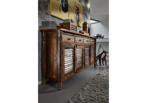 Vintage Altholz Kommode FABLE #17 in schwarz von Massivholzmöbel24