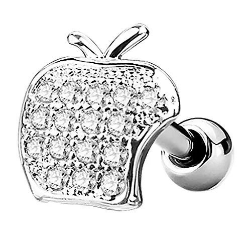 Piercingfaktor Tragus Helix Ohr Cartilage Knorpel Piercing 316 L Chirurgenstahl Stecker Apfel mit Strass Kristall Silber