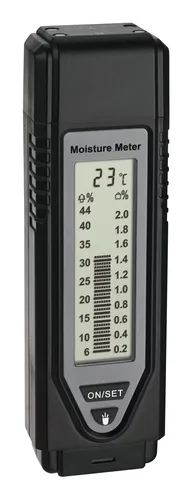 TFA Feuchtemessgerät 30.5506.01 - Messgerät für Materialfeuchtigkeit in Holz und Baustoffen, invasiv mit 10mm Messtiefe, inkl. beleuchtetem LC-Display und integriertem Thermometer.
