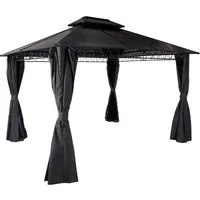 Berlinlodge Pergola Grau, 360x290 cm, mit Moskitonetz - Stabile Pergola mit festem Dach und praktischen Seitenwänden für optimalen Sonnen- und Sichtschutz. Ideal für entspannte Stunden im Garten und sorgt für ein angenehmes Ambiente im Freien.
