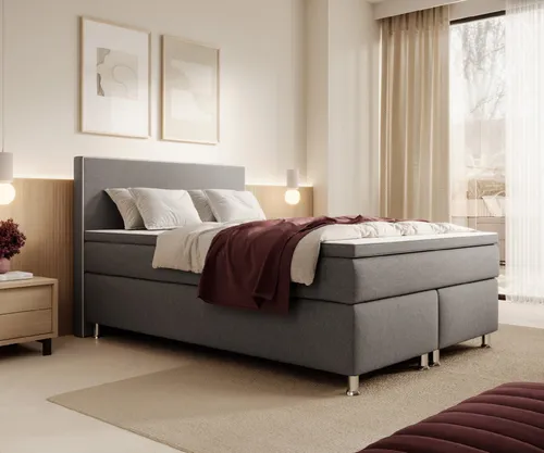 inter Boxspringbett Gent 140x200 cm 7-Zonen Taschenfederkern H3 Matratzen inkl.Topper (140x200 cm, Anthrazit), inkl. 7 Zonen Taschenfederkernmatratzen, inkl.Topper