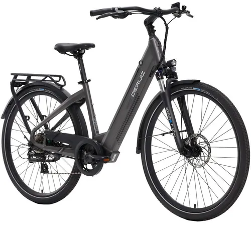 DERUIZ E-Bike Cityrad 2025 Quartz 28 Zoll - E-Bike mit 644 Wh Akku für bis zu 160 km Reichweite, ausgestattet mit 8-Gang SHIMANO Schaltung und komfortablen Schwalbe Big Ben-Reifen – ideal für den Alltag.
