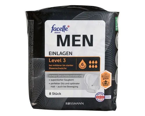 facelle Inkontinenz-Einlage MEN Level 3, 8er-Pack mit Saugstärke 6