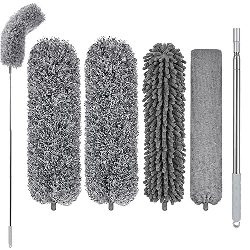 Staubwedel Teleskop Waschbar 4er Set - Effizienter Staubwedel mit Teleskopfunktion, ideal für schwer erreichbare Stellen. Mikrofaser Köpfe sind waschbar und sorgen für eine gründliche Reinigung.