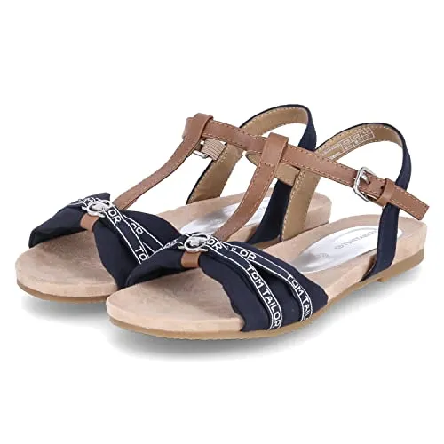 TOM TAILOR Damen 5392208 Flache Sandale, Navy, 40 EU - Wanderschuhe mit flachem Absatz und schnallenverschluss, ideal für Komfort bei Spaziergängen in der Natur.