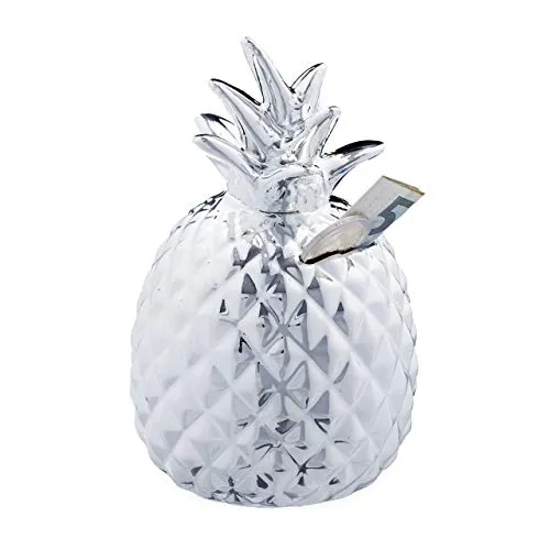 relaxdays Spardose Ananas 4er Set in Silber in silber von Relaxdays