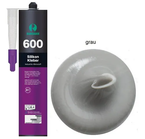 Ramsauer Klebstoff Ramsauer 600 Silikon Kleber 1K Silikon Klebstoff 395g Kartusche grau, gebrauchsfertig