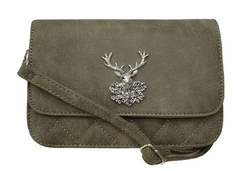 Trachtentasche Dirndltasche - Elegante Umhängetasche in Schwarz - Umhängetasche aus hochwertigem Kunstleder mit Hirschkopf-Design, ideal für stilbewusste Frauen. Mit praktischem Trageriemen und viel Platz für Ihre Essentials.