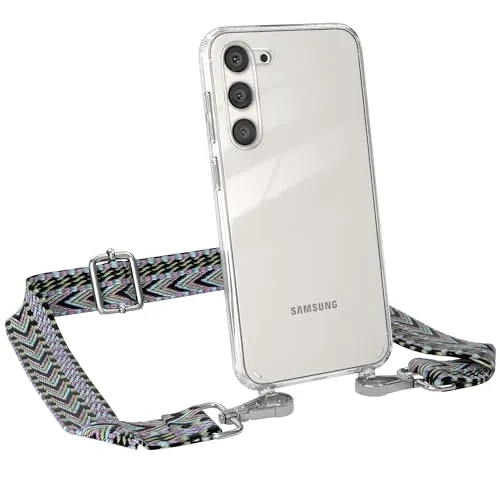EAZY CASE Handykette - Verstellbarer Trageriemen kompatibel mit Samsung Galaxy S23 Plus, Schulterriemen, dünner Riemen, Handykordel mit Hülle, Schultertasche, Violett/Grün - Clip Silber