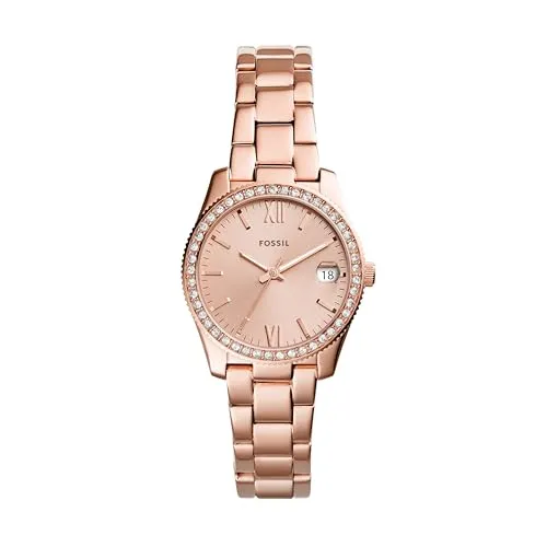 Fossil Damenuhr Scarlette Mini, Quarzwerk, 32mm Rose Gold Edelstahlgehäuse mit Edelstahlarmband, ES4318