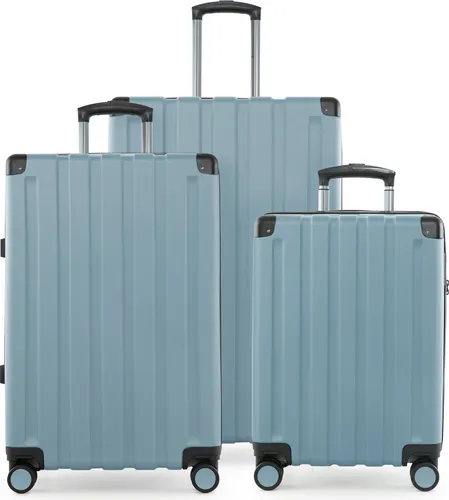 HAUPTSTADTKOFFER Q-Damm - Kofferset 3-teilig, Gepäck-Set (S+M+L) Koffer Hartschale robust, 4 Rollen Erweiterung, Kabinentrolley + Aufgabegepäck, TSA,Pool blau