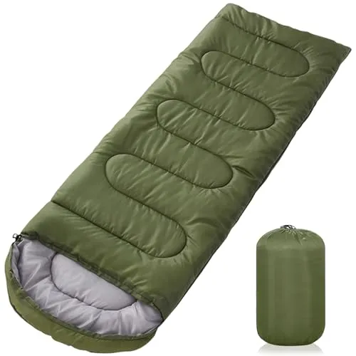 JUQG Grüner 220x85cm Wasserdichter Schlafsack mit Kompressionsbeutel, 3 Jahreszeiten Schlafsack 1.6kg, Tragbarer Schlafsack Geeignet für den Innen und Außenbereich, Tragbar und Leicht