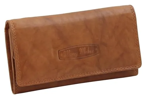 Money Maker - Damen Leder Geldbörse Großer Geldbeutel für Frauen Portemonnaie mit RFID-Schutz Chianti-Rust