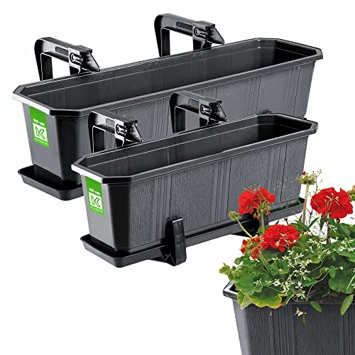 KADAX Blumenkasten Set 2X 40cm+60cm Anthrazit, Widerstandsfähige Balkontöpfe