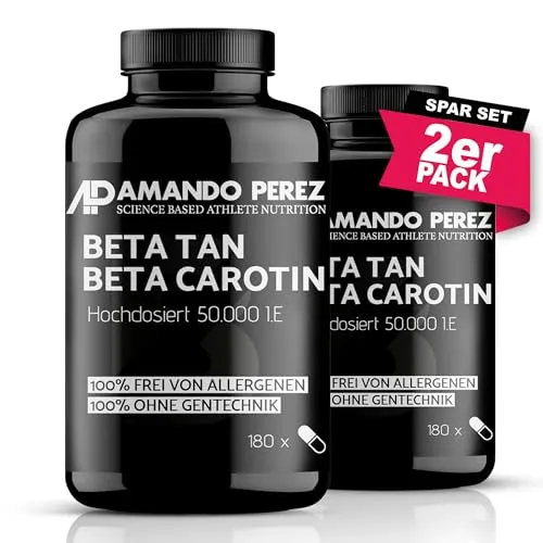 Amando Perez Beta Carotin 50.000 I.E Depot Bräunungskapseln - 360 Softgels Hochdosiert & Vegan - Vorstufe von Vitamin A - frei von Allergenen & ohne Gentechnik - natürliche Bräune