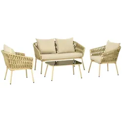 Gartenmöbel-Set mit Kissen Khaki 4-teilig - Loungemöbel & Sitzgruppen, stilvolles Design in Khaki, inklusive bequemer Kissen, ideal für entspannte Stunden im Garten oder auf der Terrasse.