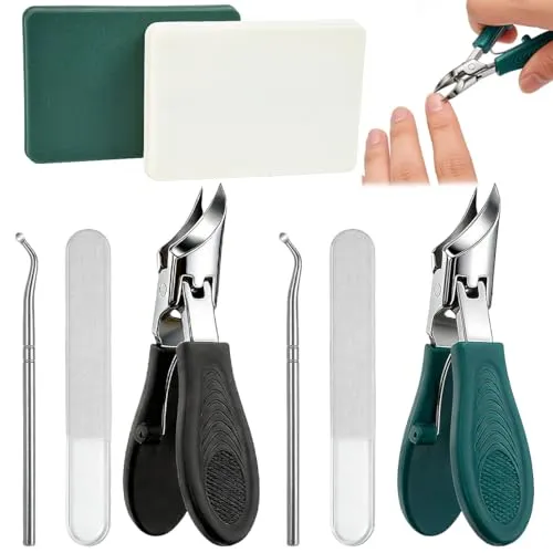 ASOUUNLD Nagelknipser mit Adlerschnabel Nagelschere Fußnägel Schräger 2-teiliges Set für Dicke Eingewachsene Zehennagelschere Nail Clipper mit Feile & Nagelpick Nagelzwicker für Senioren Männer Frauen