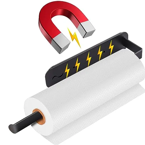 Küchenrollenhalter - Küchenpapierhalter, Küchenrollenhalter Ohne Bohren, Magnetischer Papierrollenhalter mit Starker Adsorption, Küchenrollen Halter Schwarz, Edelstahl Küchenrollenspender