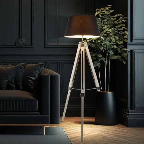 Stehleuchte Wohnzimmer grau mit Textilschirm von ETC Shop