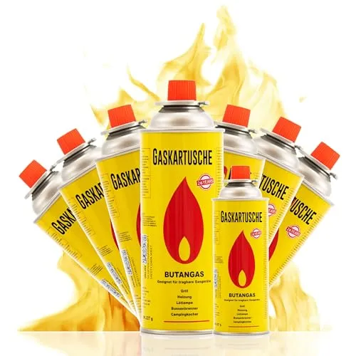 TruWare Just Camp Gaskartuschen 227g Typ MSF-1A – Universal Ventilkartusche mit Bajonettverschluss für Campingkocher, Gaskocher & Outdoor-Heizgeräte (8 Kartuschen)