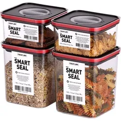 Neoflam Smart Seal Vorratsbehälter Set 4tlg. - Auslaufsicher & Stapelbar - Rot - Praktisches 4-teiliges Set mit 2x S und 2x M Vorratsbehältern. Der patentierte Drehverschluss sorgt für optimale Frische und ist spülmaschinengeeignet. Platzsparendes Design für effiziente Raumausnutzung in Ihrer Küche.