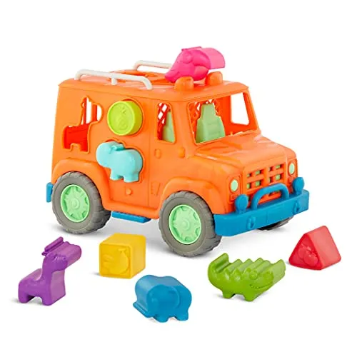 Battat – Safari Lastwagen Formensortierspiel – Lastwagen Formensortierspiel – 9-teiliges Entwicklungsförderndes Spielzeug für Kleinkinder, Kinder – Tier- und Fruchtformen – 1 Jahr +