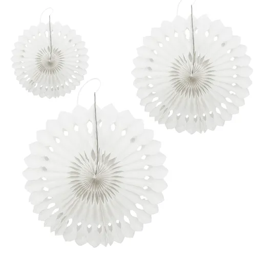 Produktbild Papier Rosetten 3er Set weiß Geburtstag Hochzeit Jubiläum Sommerparty Party