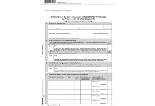 Fragebogen Prozess-/Verfahrenskosten K430 50 Stück