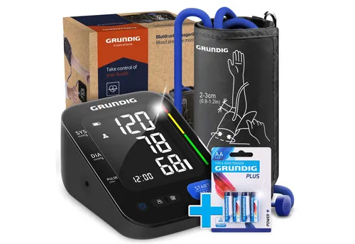 Grundig Oberarm-Blutdruckmessgerät – Präzise Messung mit einfacher Bedienung - Oberarm-Blutdruckmessgerät mit hochpräziser Messung und großem LCD-Display für optimale Lesbarkeit. Ideal für Zuhause, ohne App oder Internet erforderlich.