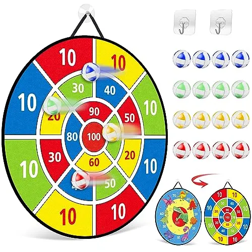 TOMYOU Dartscheibe für Kinder - 26 inches, Thema Dart Board mit 16 Bällen Kinder Brettspiele Toy, Oppelseitige Dinosaurier Safe Dart Game-Kinder Geschenk Outdoor Indoor Spiel Wahl, 66cm