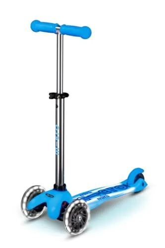 Micro Mobility Mini micro Deluxe Glow LED Plus Arctic Blue - Scooter für Kinder von 1-5 Jahren, mit leuchtenden LED-Rädern und einer stabilen Aluminiumkonstruktion – ideal für sicheres Fahren und viel Spaß!