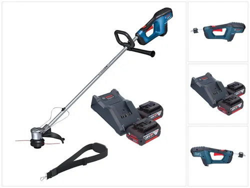 Bosch GRT 18V-33 Professional Akku Rasentrimmer - Rasentrimmer & Motorsensen, leistungsstark mit Brushless-Motor, inklusive 2x 4,0 Ah Akkus und Ladegerät für kabellosen Komfort im Garten.