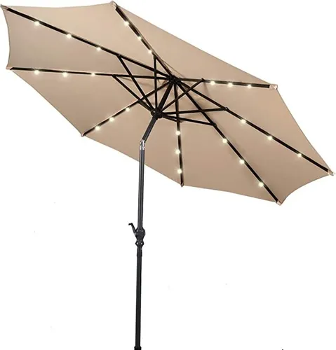 LED Gartenschirm mit LED, Sonnenschirm mit Solar-Beleuchtung, Ø 300 cm Sonnenschirm faltbar/Ampelschirm/Terrassenschirm/Kurbelschirm/Strandschirm Solar LED, Farbwahl