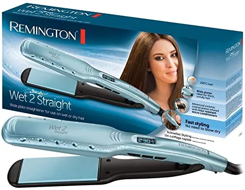 Remington Glätteisen S7350 - 2-in-1 Wet2Straight für Nass- und Trockenanwendung, hitzeaktivierte Anti-Frizz-Technologie und 10 Temperatureinstellungen bis 230°C