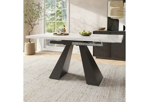 Flieks Esstisch mit ausziehbare Tischplatte 99-159 cm (1-St., 1 Tisch), rechteckig Küchentisch klappbar Teleskoptisch Schreibtisch Marmoroptik