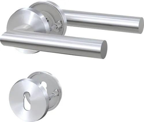 Basi 7308-2108 Rosetten-Garnitur - Klassische Zimmertürbeschläge aus Edelstahl, mit Rückholfeder für langlebige Nutzung. Ideal für alle gängigen Innentüren, geeignet für DIN Links und Rechts.