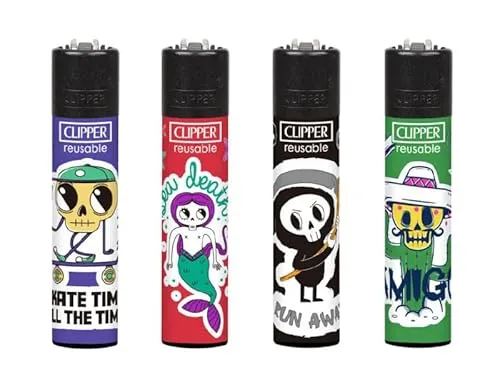 Clipper Feuerzeug 4er Set: (Sticker Skulls) von sunmondo
