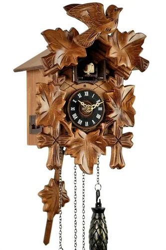 Eble Fünflaub Kuckucksuhr 22cm - Echtholz - Kunstvolle Kuckucksuhr aus Echtholz mit 10 wechselnden Melodien. Höhe 22cm, ideal für stilvolle Akzente. Automatische Nachtabschaltung sorgt für ungestörte Ruhe.
