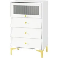 Costway Kommode mit 3 Schubladen und Glastür in Weiß - Stilvolle Aufbewahrungskommode mit 3 geräumigen Schubladen und Glastür. L-förmige Metallbeine sorgen für Stabilität und modernes Design. Ideal für Schlafzimmer, Flure oder Eingänge, einfach zu montieren und zu reinigen.