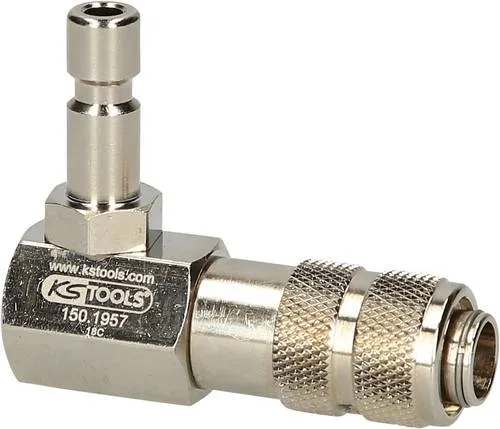 KS TOOLS Kühlsystem-Bajonettadapter 90° abgewinkelt - 150.1957 - Sonstige Werkzeuge, ideal für Druckprüfungen und Leckagediagnosen an Kühlsystemen, mit 360° Drehbarkeit und Schnellkupplung für universellen Einsatz.
