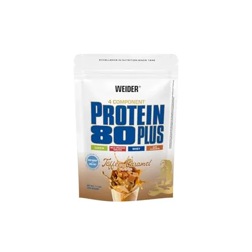 Weider Protein 80 Plus Toffee Caramel - 500g - Sportnahrung mit hochwertigem Mehr-Komponenten Protein, ohne kollagenes Protein, reich an BCAA's und in köstlicher Geschmacksrichtung Toffee Caramel.