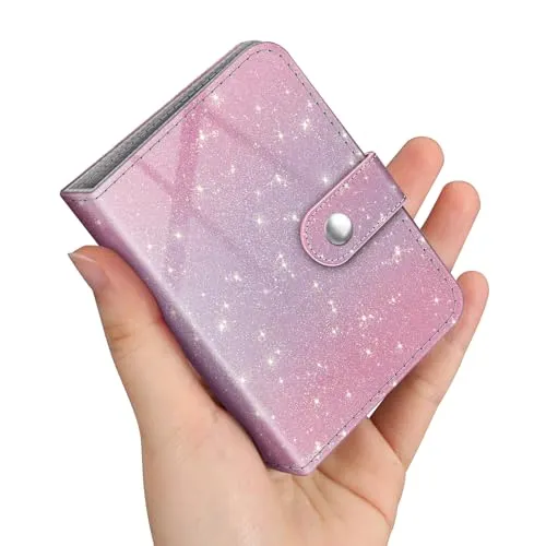 Fintie Mini Fotoalbum für 2x3 Zoll Filme - 52 Taschen kleine Alben für Fujifilm Instax Mini Sofortbildkamera/Polaroid Hi-Print Bilder, Kpop Fotokartenhalter Binder, Glitzerndes Lila Rosa