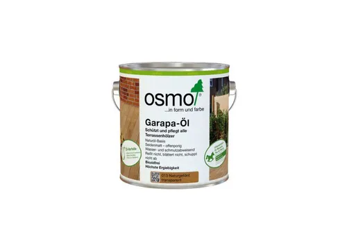 Osmo Holzöl Garapa-Öl 2,5l - Seidenmatt für Außenbereich - Hochwertiges Holzöl auf Naturölbasis, extrem wetter- und UV-beständig. Ideal für Gartenmöbel und Holzdecks, lässt Holz atmen und schützt vor Quellen und Schwinden.