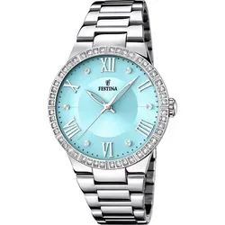 Festina BOYFRIEND COLLECTION F16719/4 Damenarmbanduhr - Elegante Silber/Blau Kombination - Damenuhren mit klassischem Ziffernblatt und glitzernden Kristallen. Wasserdicht bis 5 ATM, perfekt für jeden Anlass und stilvolle Outfits.