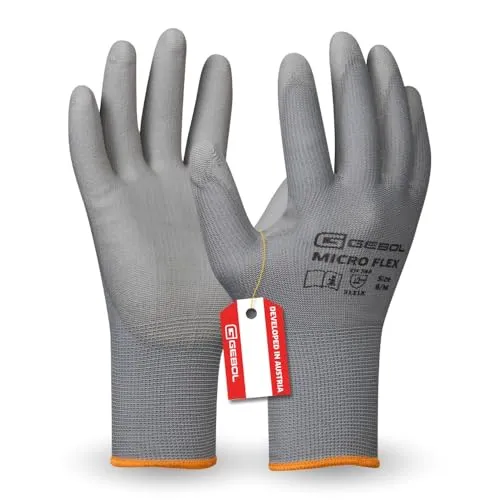 Gebol Nano Flex, 1 Paar Arbeitshandschuhe Herren, atmungsaktive Montagehandschuhe mit PU-Beschichtung für präzises Feingefühl und Griffsicherheit, Gr. XL/10, Grau
