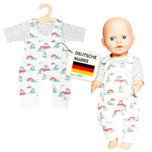 Heless 1185 - Bekleidungs-Set für Puppen im Pinguin Pünktchen Design, 2 teilig mit Strampler und T-Shirt, Größe 28-35 cm