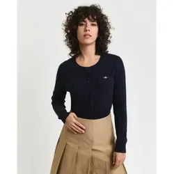 GANT Damen Stretch Cotton Cable Cardigan, Evening Blue, XS von GANT