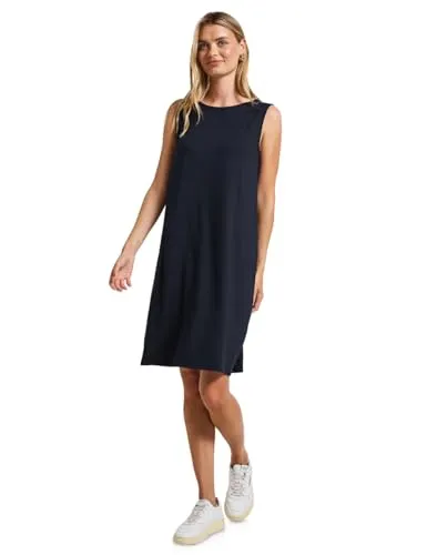 STREET ONE Damen A144583 Kleid in Deep Blue - Elegantes knielanges Freizeitkleid mit Rundhalsausschnitt, ärmellos und aus bequemem Viskosemix mit Stretchanteil für optimalen Tragekomfort.
