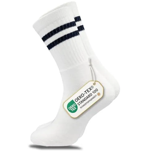 GAWILO Tennissocken für Herren (8 Paar) | Sportsocken mit Frotteesohle | Retro Socken mit verstärkter Ferse und Fußspitze (39-42, weiß)